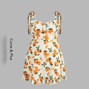 🍋 CIDER 3XL Lemon Print Ruffle Hem Tie Shoulder Mini Dress